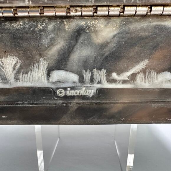 Vintage Incolay Stone Jewelry Box Hunting Dog Scene Pointer - Picture 12 of 16